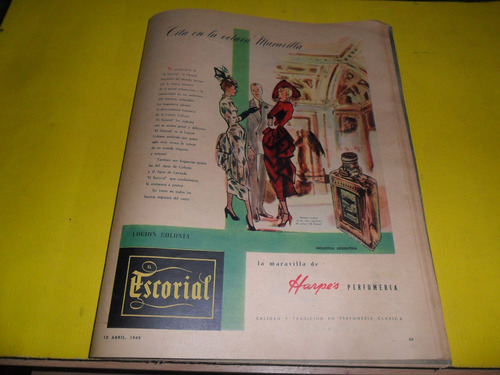 Antigua Publicidad 1949 Locion Escorial Harpes Perfumeria