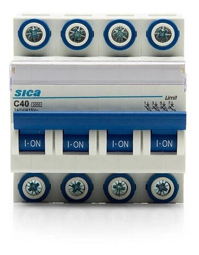 Llave Termica Tetrapolar Termomagnetica 4x40 Sica 40a 4x40a Color Azul/Blanco Corriente nominal 40 A Voltaje nominal 415V