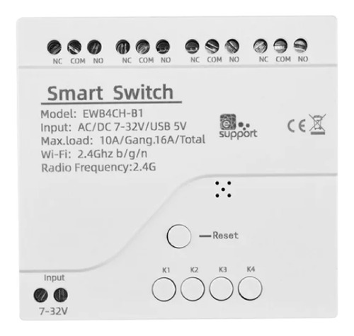 Modulo Wifi Rf Smart Switch De 4 Canales Con Control Remoto