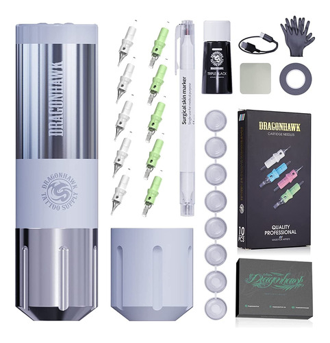 Kit Tattoo Pen Inalambrica Dragonhawk Pen S1 Plus + Insumos