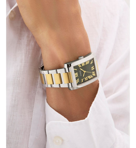Reloj Guess Clyde Bitono Hombre Bisel Plateado Fondo Verde