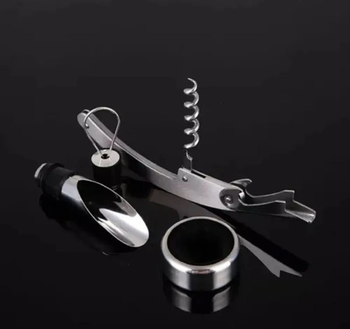 Set Kit 3 Pcs Saca Corcho Descorchador Estuche Botella Vino