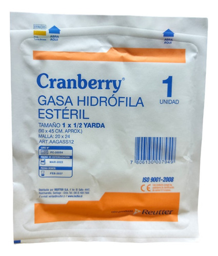 Gasa Hidrofila Estéril 90x45cm Pack 12 Sobres X 1uni. V/a