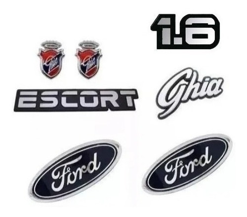 Jgo Emblemas Insignias Ford Escort 1.6 + 2 Ghia + 2 Óvalos 