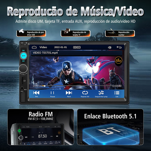 Central Multimídia Universal 2 Din Carplay Android Auto Mp5