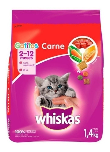 Alimento Whiskas Gatos Filhotes para gato de temprana edad sabor carne en bolsa de 1.4kg