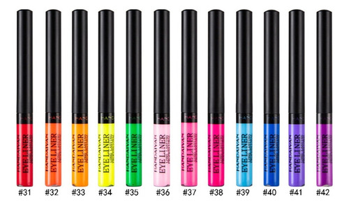 12 Delineadores Colorido Luz Uv Neon Balada Olho De Gatinho Cor 12 cores