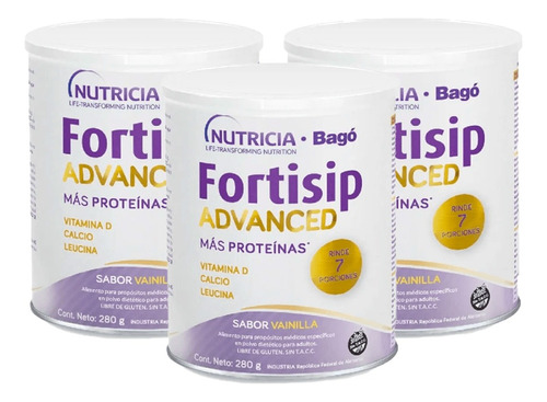 Fortisip Advance Proteínas Sabor Vainilla Lata 280g Pack X3