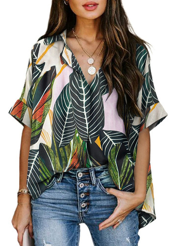 Blusa Mujer Casual Cuello De V Estilo Bohemio De Playa