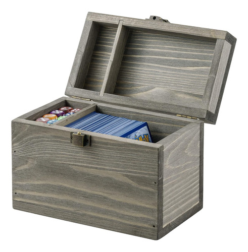 Caja De Madera Maciza De Color Gris Envejecido Tapa Aba...