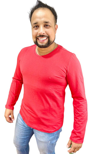 Camiseta Manga Longa Básica Masculina Gola V Ótima Qualidade
