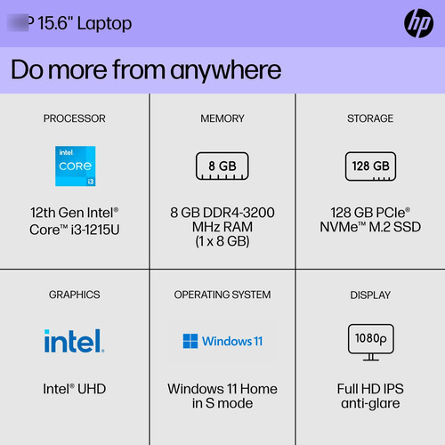 Portátil Fhd 15 Intel Core I3, 8gb Ram, Ssd 128gb, Windows 1