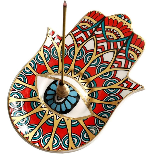 Soporte De Incienso De Mano Hamsa De Cerámica Color Rojo Estilo