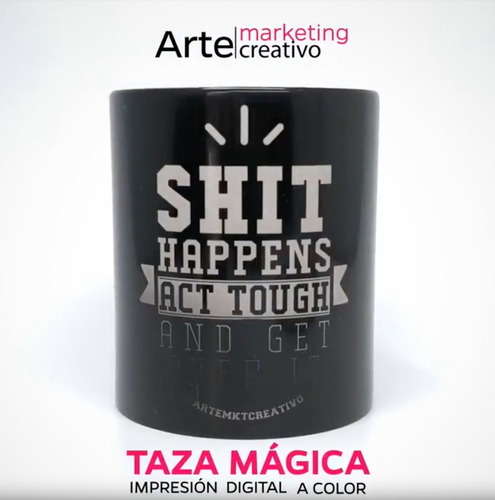 Imagen 3 de 4 de Taza Mágica Cerámica Negra Personalizada A Color