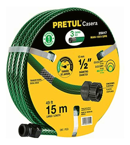 Pretul Man-15x1/2pr, Manguera 1/2 , Reforzada 3 Capas, 15 M,