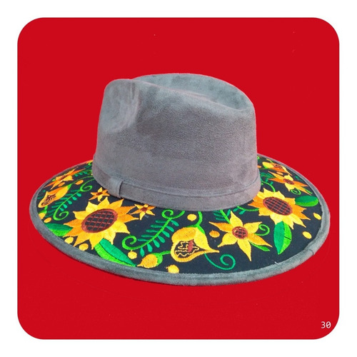 Imagen 6 de 10 de Elegante Sombrero Artesanal De Gamuza Bordado Mediano 3