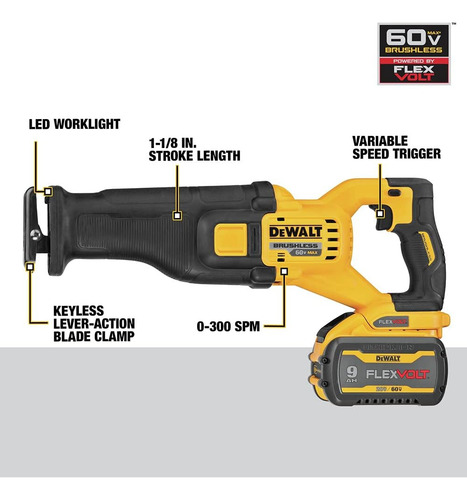 Dewalt Flexvolt 60v Max* Sierra Recíproca, Kit Inalámbrico (