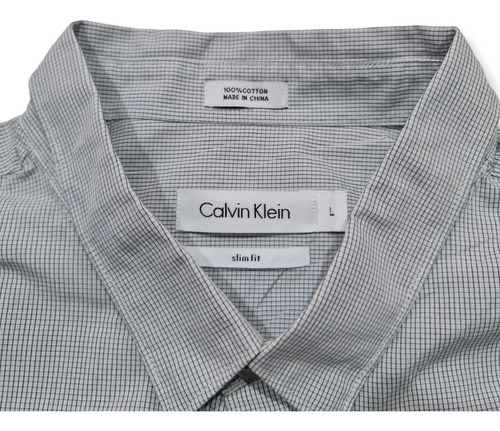 Camisa Calvin Klein Grande L Slim Fit Cuadros Blanco | MercadoLibre