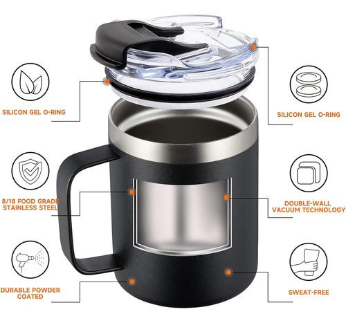 Aloufea Taza De Café Isotérmica De 12oz Con Asa, Stainl 66