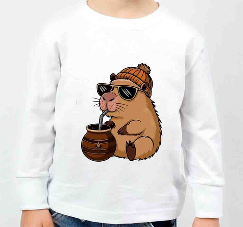 Remera Capibara Manga Larga Algodón Peinado Infantil