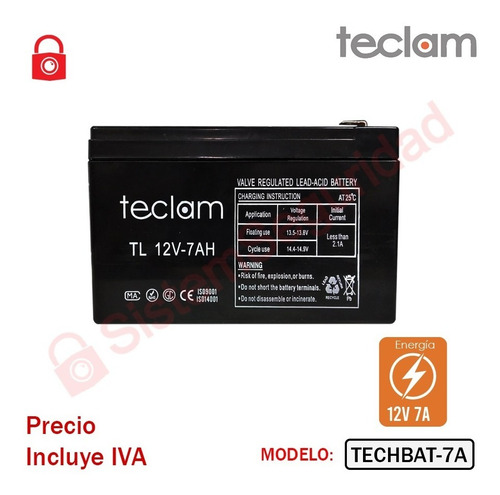 Imagen 2 de 3 de Baterias Ups 12v 7a Cctv Alarmas Incendios Cercos Teclam