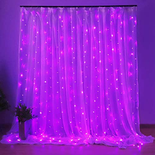 Cortina De 300 Led Morado, 9.8 Pies X 6.6 Pies, Conecta...