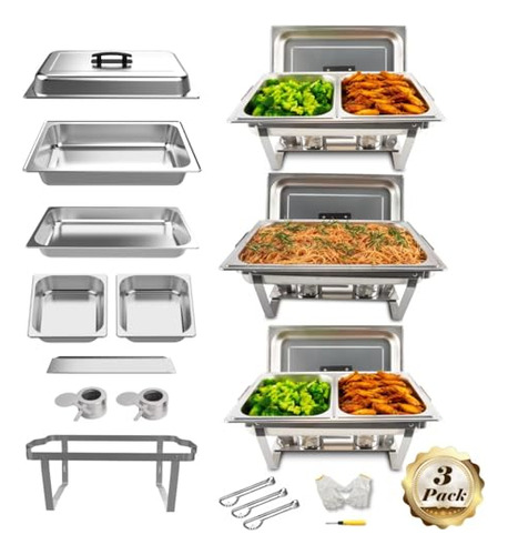 Juego De 3 Platos Rectangulares Para Buffet, 8 Cuartos De Ga
