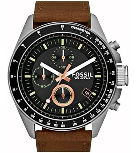 Relógio Fossil Masculino Decker Leather Ch2885/2pn Aço Couro Cor da correia Marrom Cor do bisel Prata Cor do fundo Preto