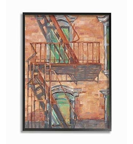 Stupell Industries Cityscape Fire Escape Green Red Painting,