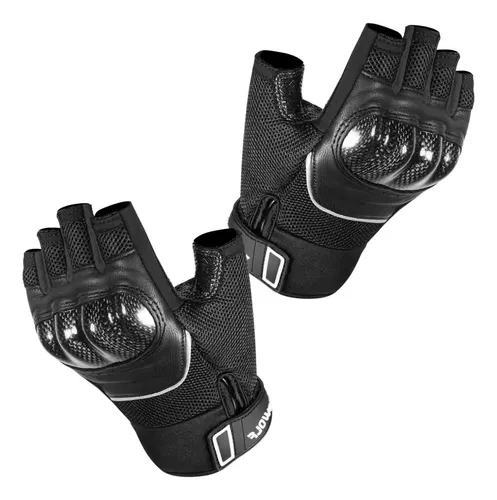 Guantes Sin Dedos De Cuero, Negros. Con protecciones. Moto Bicicleta  Patines etc