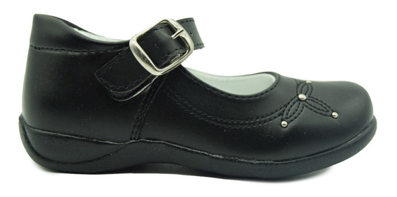 H2340 listo para la escuela las niñas Negro Pu Smart Flor Detalles Bordados Hebilla Zapatos 