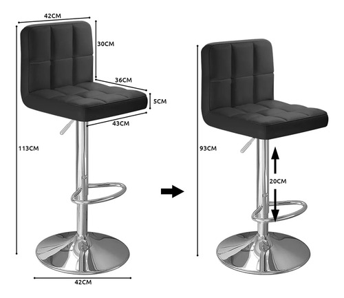 Pack 2 Sillas Piso Bar Altura Regulable Taburete Con Respald
