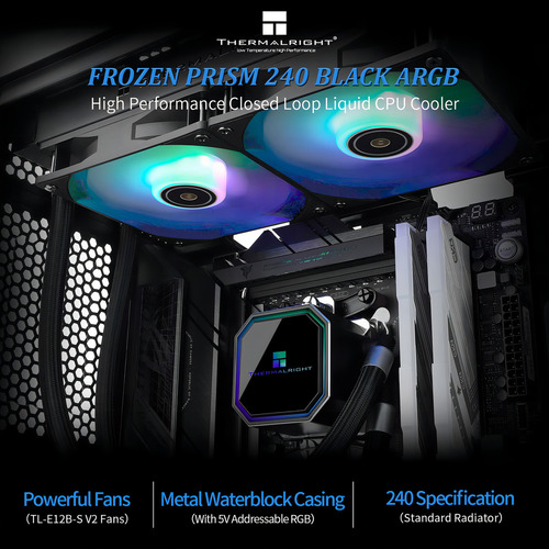 Thermalright Frozen Prism 240 Black Argb Enfriador Para Cpu Con Ventilador Argb De 4.724 In Lga1700/1150/1151/1200/2011