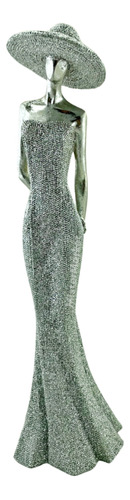 Figura Mujer 35cm Brillo Deco Plata Capelina Escultura Zn Ct