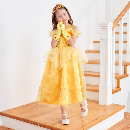 Vestido De Princesa Accesorios Corona Varita Set Para Niñas