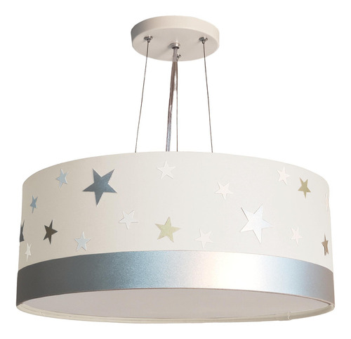 Lustre Pendente Infantil Estrelas Cúpula Branco 40x15 2e27