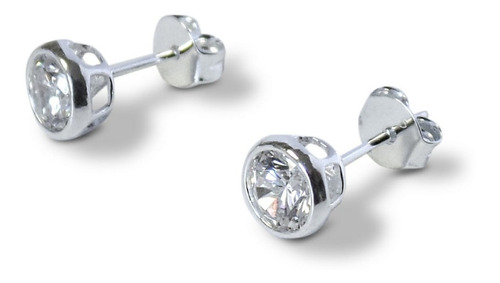 Aros Circón 5mm Engastado Plata Fina 925 Punto De Luz