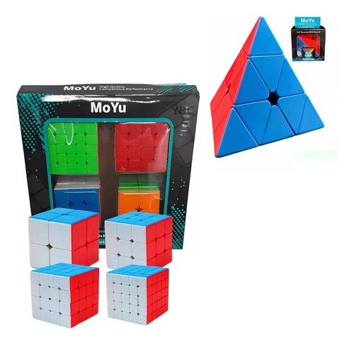 Box Cubo Mágico 2x2 + 3x3 + 4x4 + 5x5 + Pyraminx Moyu 