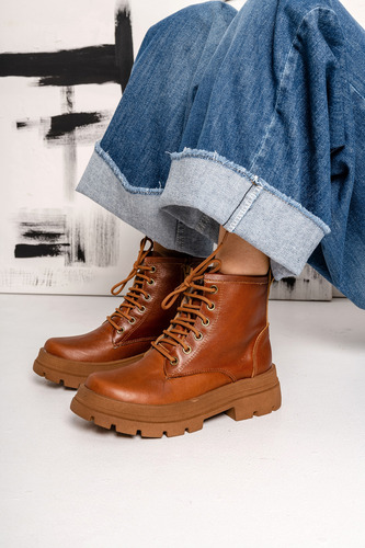 Borcegos Mujer Cuero Urbanos Acordonados Botas Moda Abril