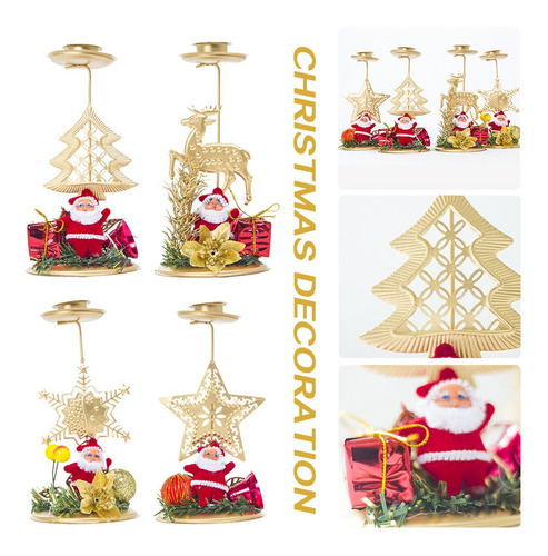 Candelabro Navideño De Hierro Nuevo Y Creativo 4 Piezas