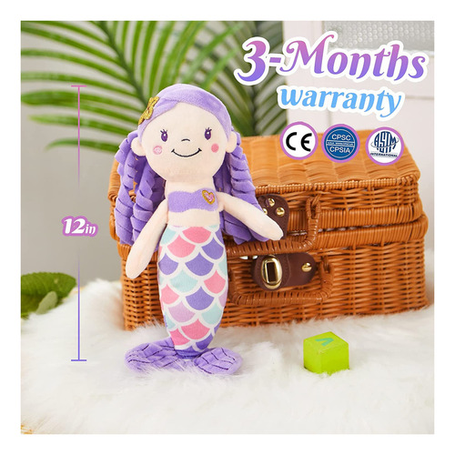 Athoinsu Muñeca De Peluche De Sirena Morada, De 12 Pulgadas,