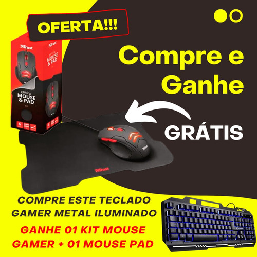 Imagem 2 de 3 de Teclado Gamer Shield Led Metal + Brinde Grátis
