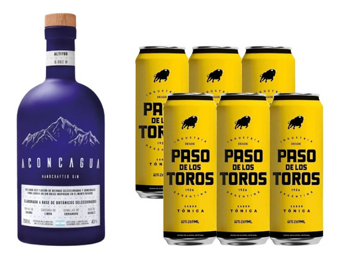 Combo Gin Aconcagua Azul 750ml + Paso Toros Tonica Lata X6