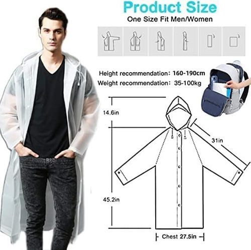2 Piezas Chubasqueros Impermeable Chubasquero Transparentede Color Talla