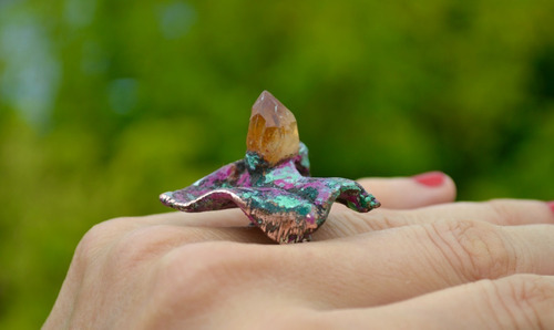 Imagen 2 de 4 de Anillo De Citrino, Joyeria De Autor, Diseño Floral Unico