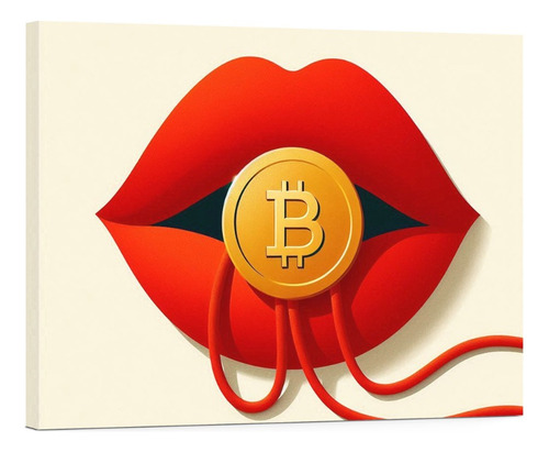 Cuadro Decorativo Canvas Hilo Red Labios Bitcoin 75x50