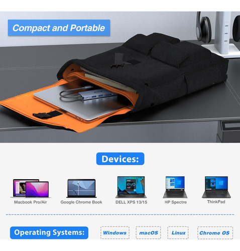 Hub Usb C 6 En 1, Adaptador Usb C Para Doble Monitor, Estaci