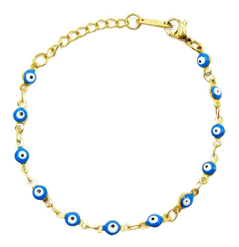 Pulsera Acero Dorado Ojo Turco Azul 4 Mm Proteccion Eg