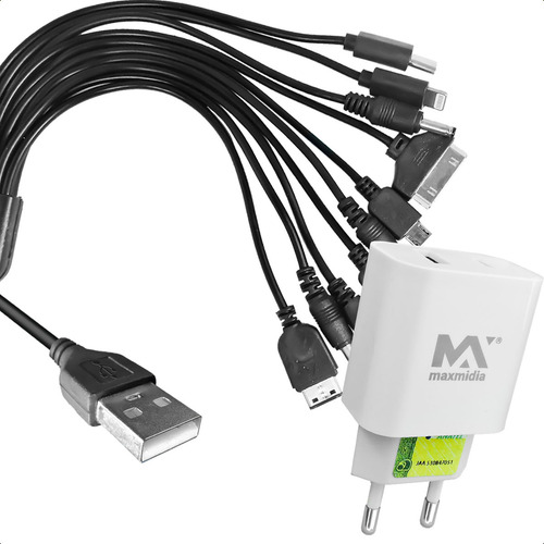 Kit Cabo De Carregamento 10 Em 1 Com Fonte Usb Turbo 3.0