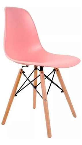 Cadeira Eiffel Em Policarbonato E Base Madeira - Salmon Cor da estrutura da cadeira Madeira / Aço Cor do assento Rosa Desenho do tecido EAMES